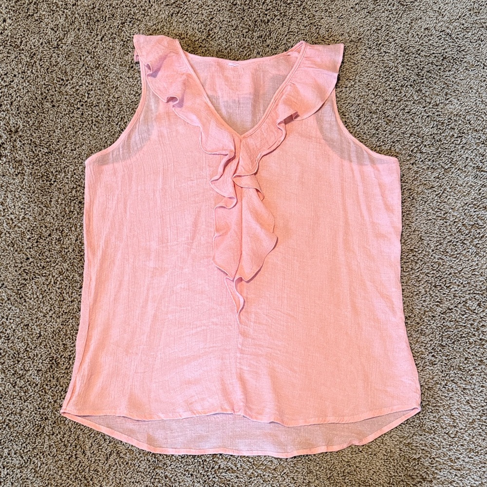 Chic Pink Ruffle V-Neck Blouse